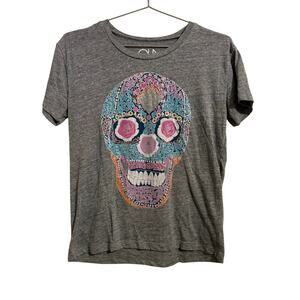 Chaser Heather Gray Short Sleeve Skeleton Design Tee XS